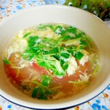 豆苗とトマトの卵スープ